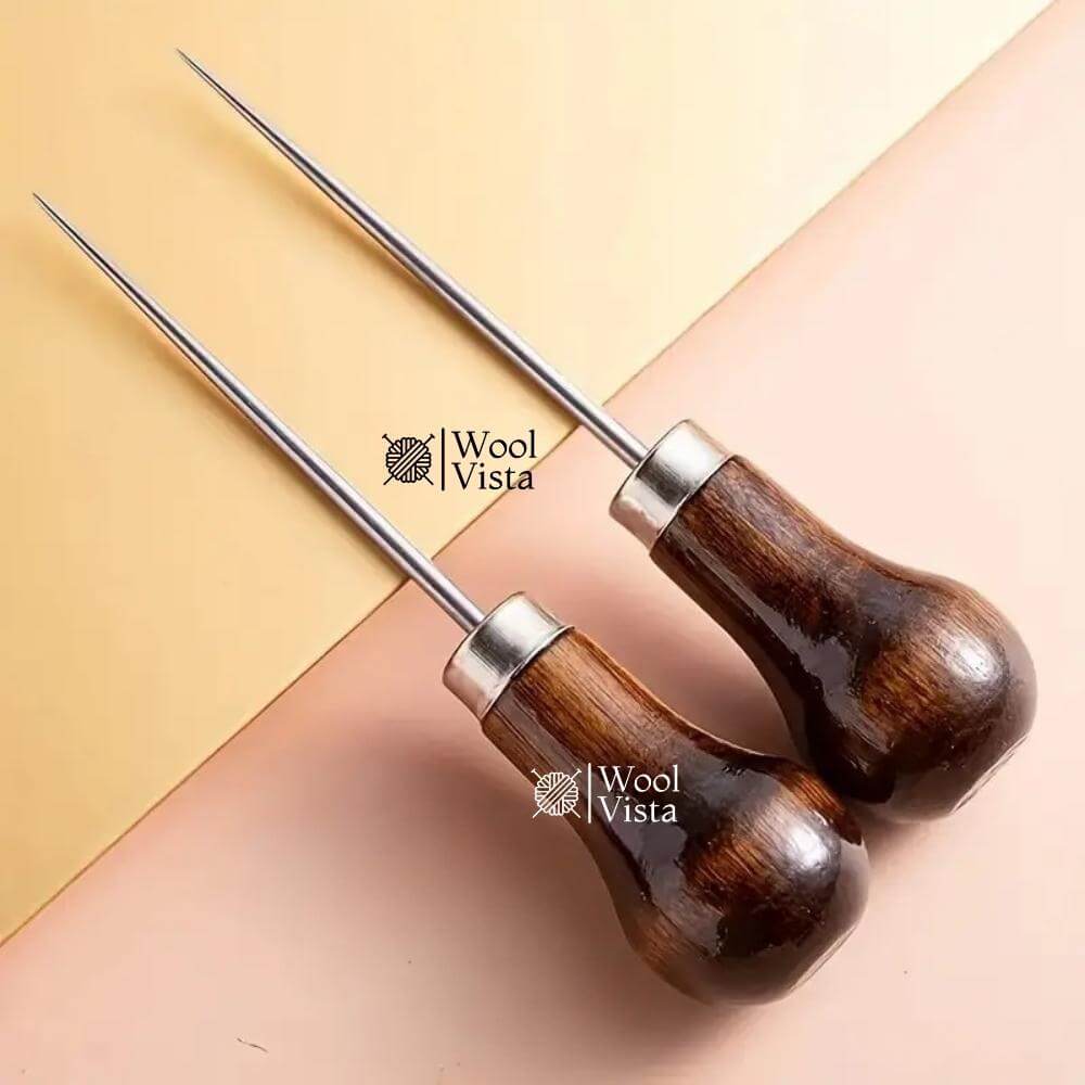 PREMIUM WOODEN HANDLE GOURD AWL – IDEAL FOR LEATHERCRAFT, DIY PROJECTS, SEWING & KNITTING