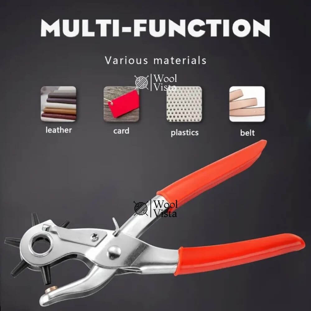 PUNCH HOLE PLIER – 6-SIZE ADJUSTABLE LEATHER & PLASTIC HOLE MAKER FOR BELTS, CARDS & CRAFT PROJECTS