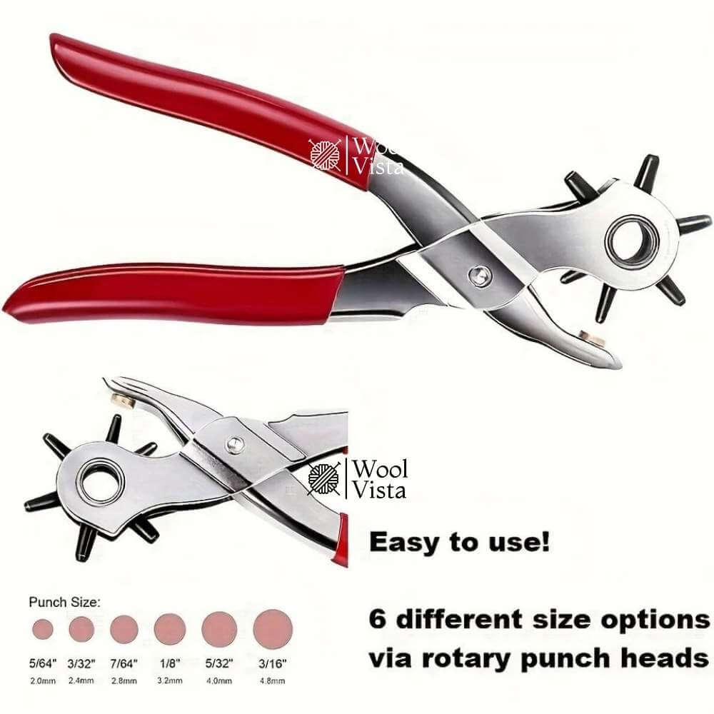 PUNCH HOLE PLIER – 6-SIZE ADJUSTABLE LEATHER & PLASTIC HOLE MAKER FOR BELTS, CARDS & CRAFT PROJECTS