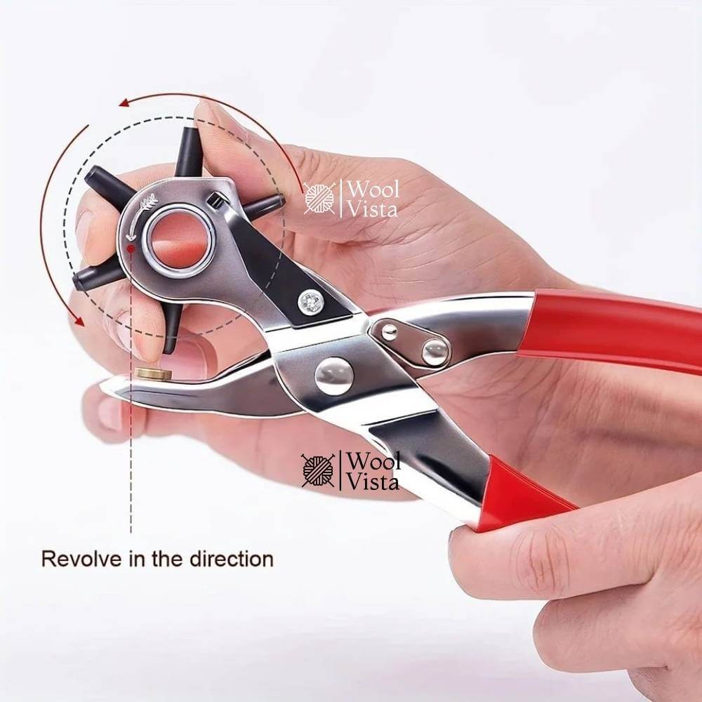 PUNCH HOLE PLIER – 6-SIZE ADJUSTABLE LEATHER & PLASTIC HOLE MAKER FOR BELTS, CARDS & CRAFT PROJECTS