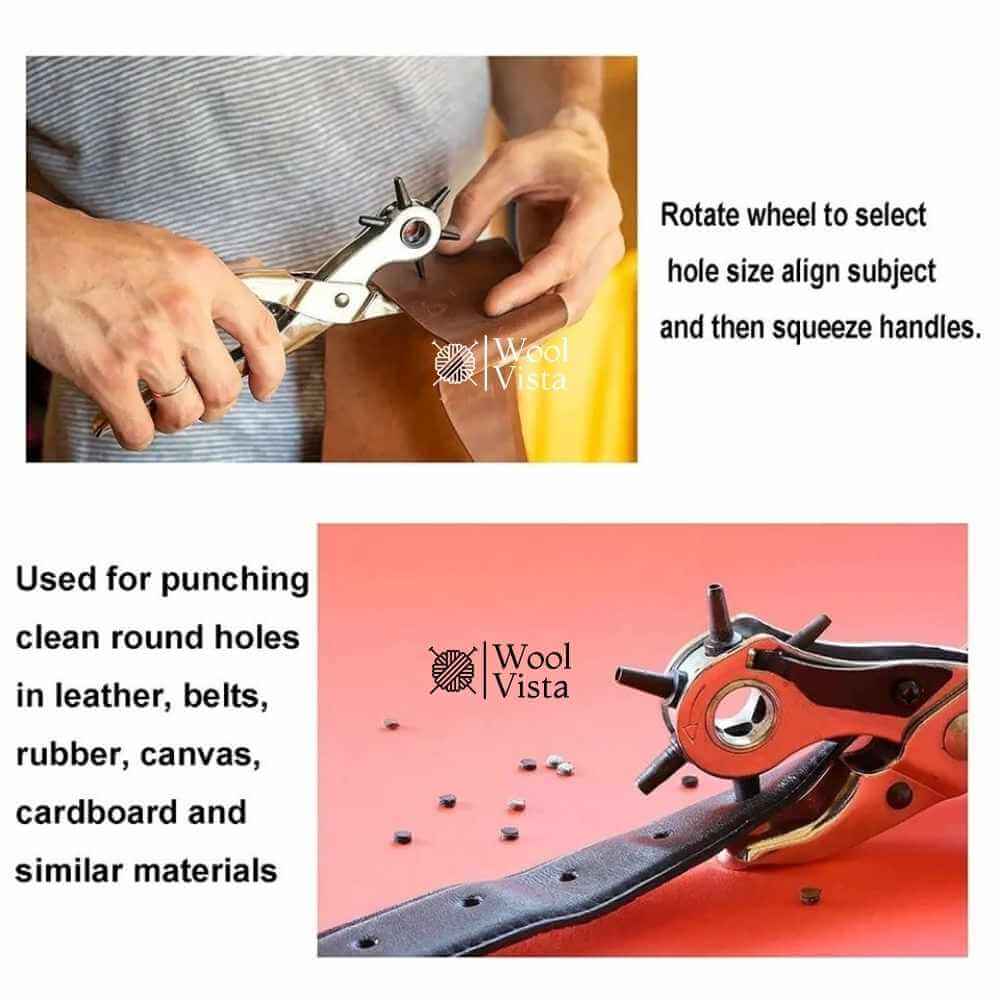PUNCH HOLE PLIER – 6-SIZE ADJUSTABLE LEATHER & PLASTIC HOLE MAKER FOR BELTS, CARDS & CRAFT PROJECTS