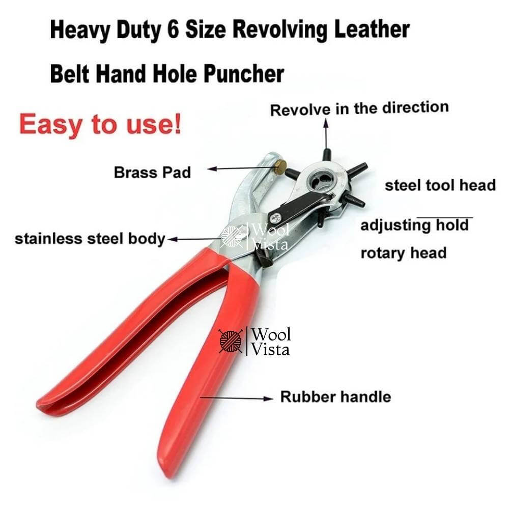 PUNCH HOLE PLIER – 6-SIZE ADJUSTABLE LEATHER & PLASTIC HOLE MAKER FOR BELTS, CARDS & CRAFT PROJECTS