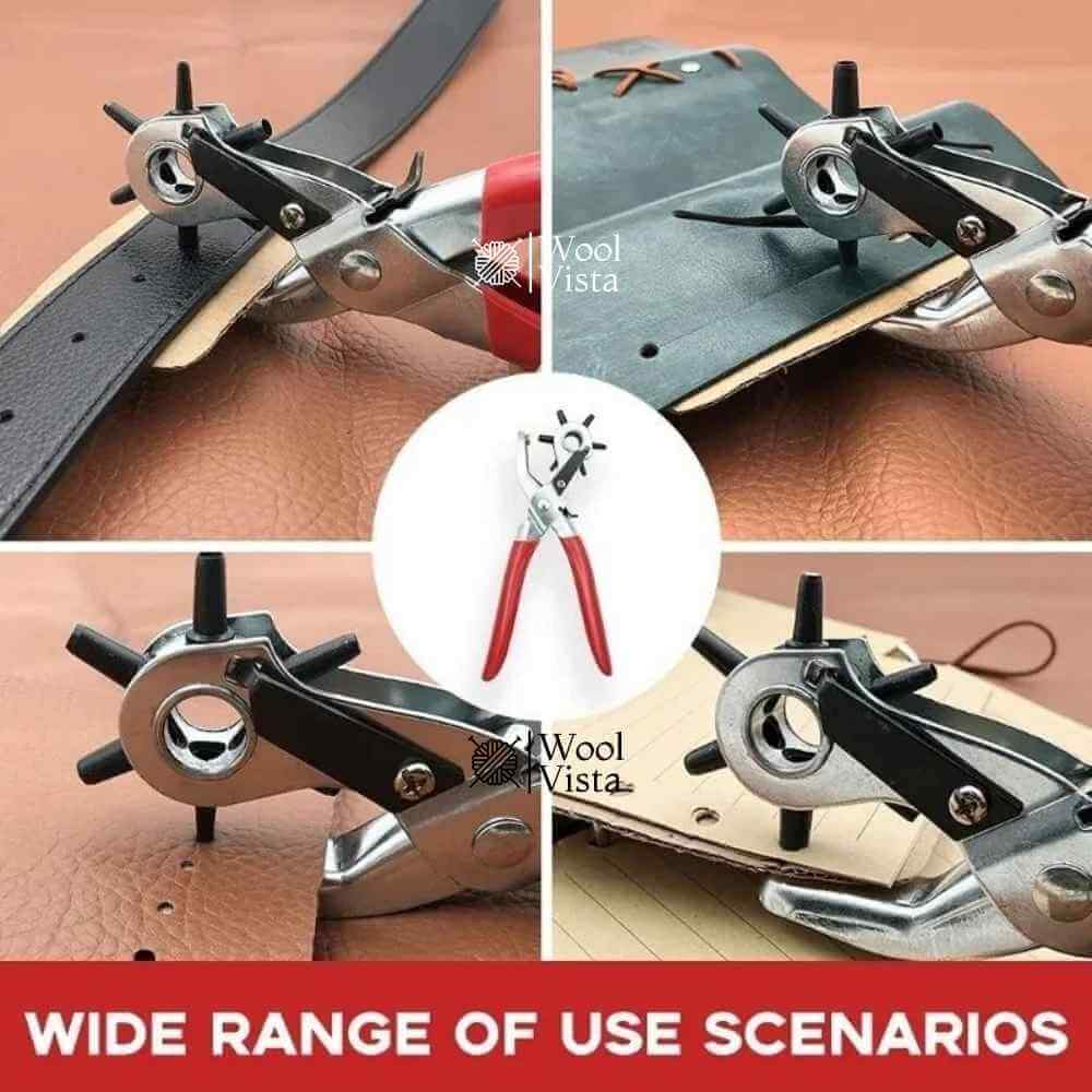 PUNCH HOLE PLIER – 6-SIZE ADJUSTABLE LEATHER & PLASTIC HOLE MAKER FOR BELTS, CARDS & CRAFT PROJECTS