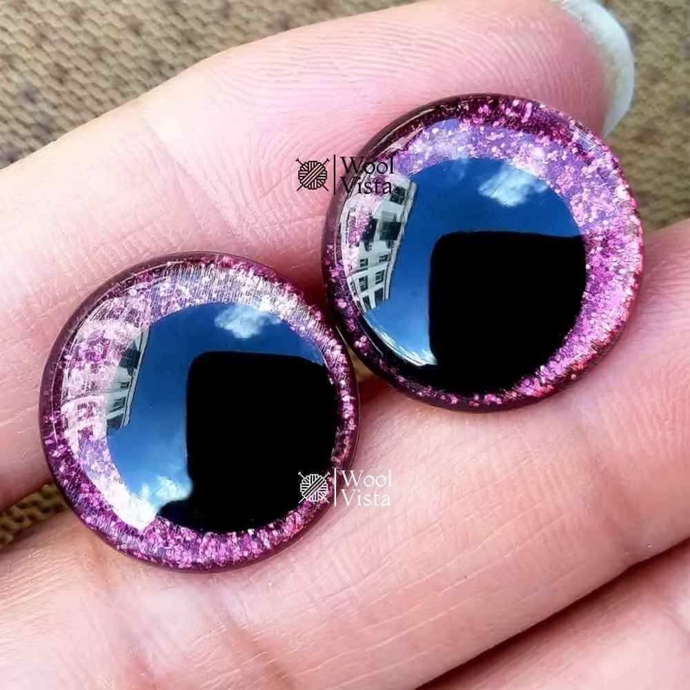 SHINY SAFETY DOLL EYES WITH GLITTER EFFECT – 3D PLASTIC EYES FOR CROCHET, AMIGURUMI & PLUSH TOY MAKING – (SET OF 2)