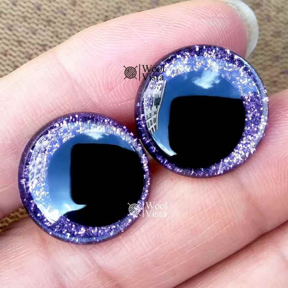 SHINY SAFETY DOLL EYES WITH GLITTER EFFECT – 3D PLASTIC EYES FOR CROCHET, AMIGURUMI & PLUSH TOY MAKING – (SET OF 2)