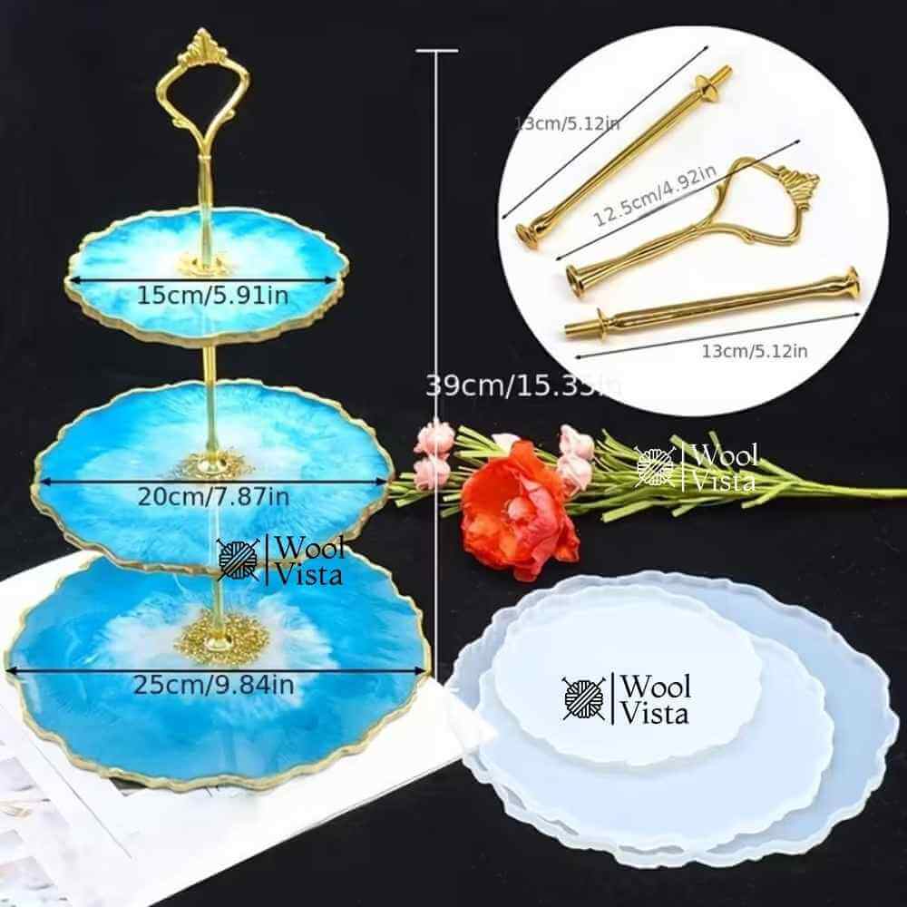 RESIN TRAY MOLD 3-LAYER SET – ROUND & SQUARE SILICONE MOLDS WITH HARDWARE FOR DIY EPOXY CAKE STAND & DISPLAY TRAYS