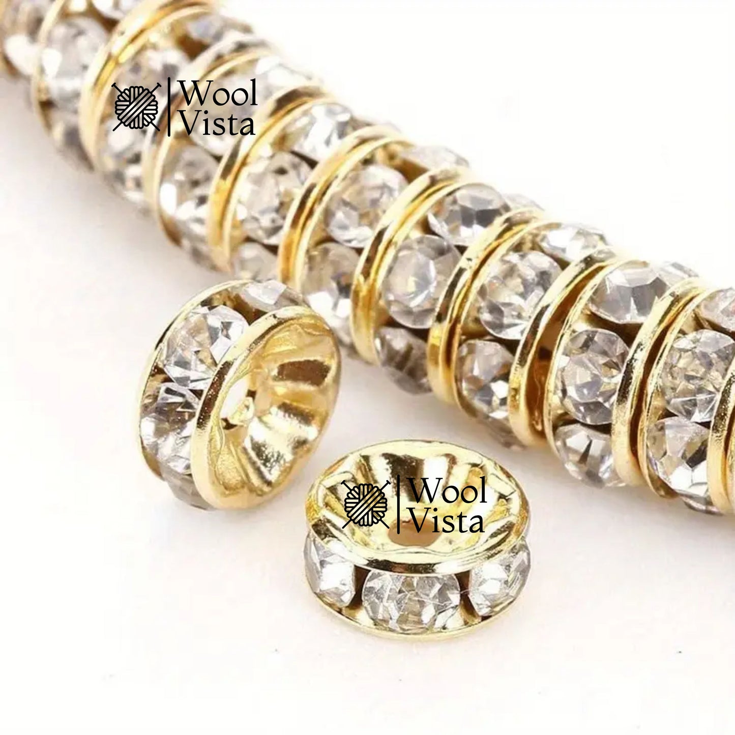 RHINESTONE SPACER BEADS 8MM – SYNTHETIC JEWELRY FINDINGS FOR BRACELETS, NECKLACES & DIY CRAFTS