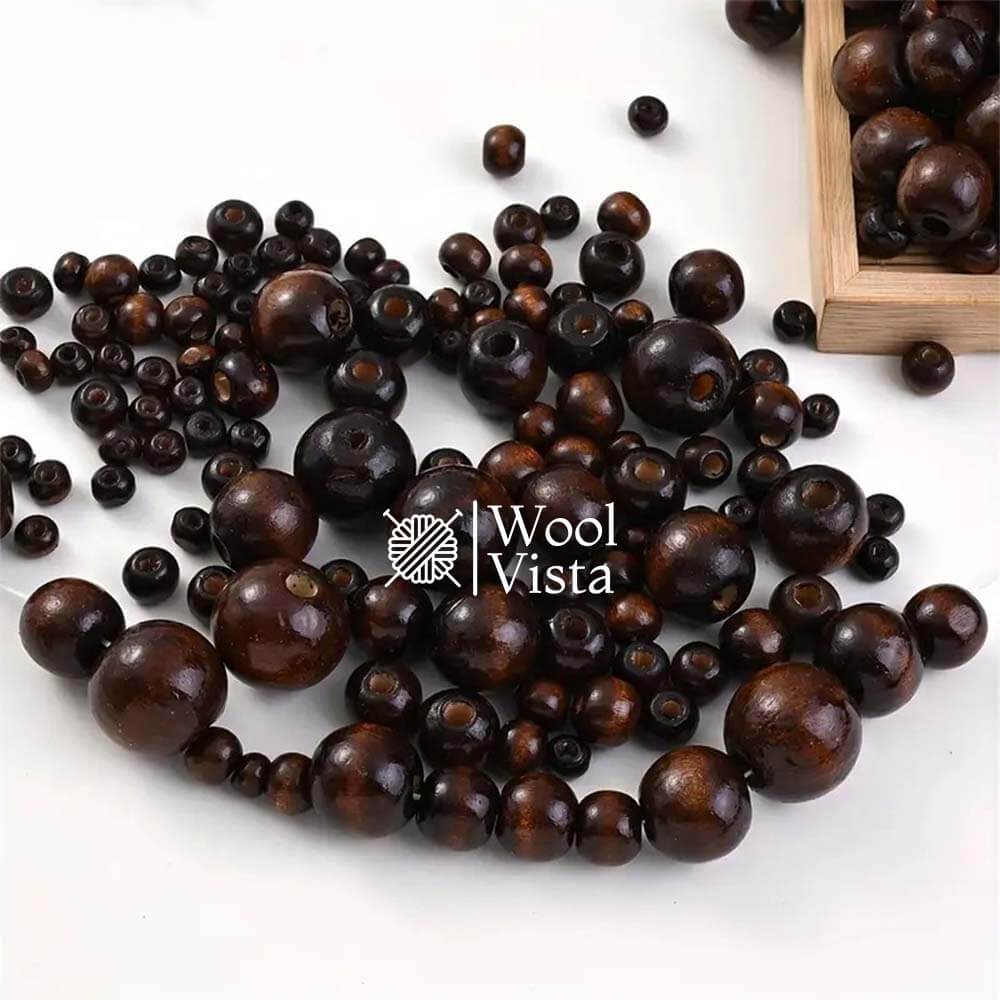 ROUND DEEP BROWN WOODEN BEADS - FOR DIY JEWELRY & CRAFTS