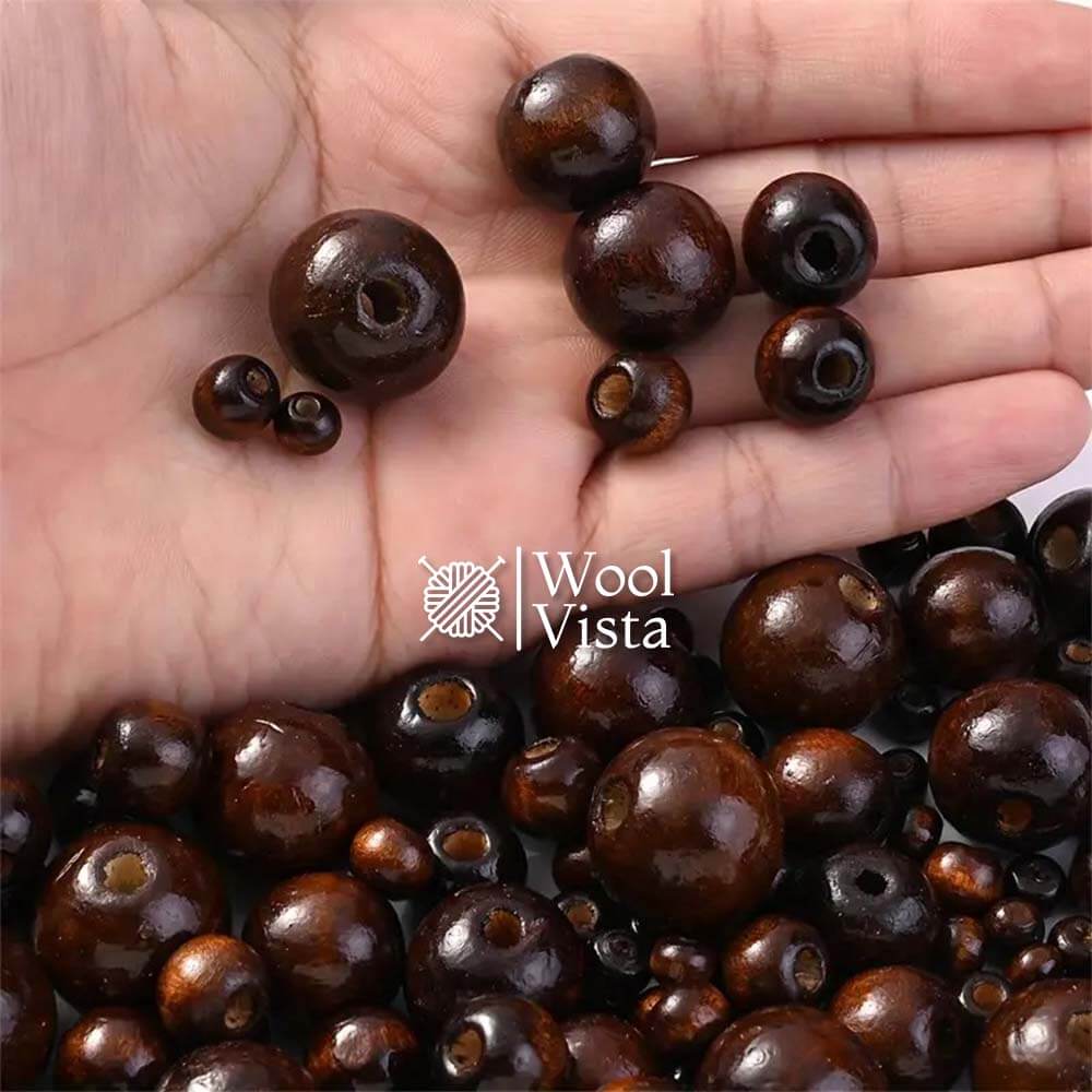 ROUND DEEP BROWN WOODEN BEADS - FOR DIY JEWELRY & CRAFTS