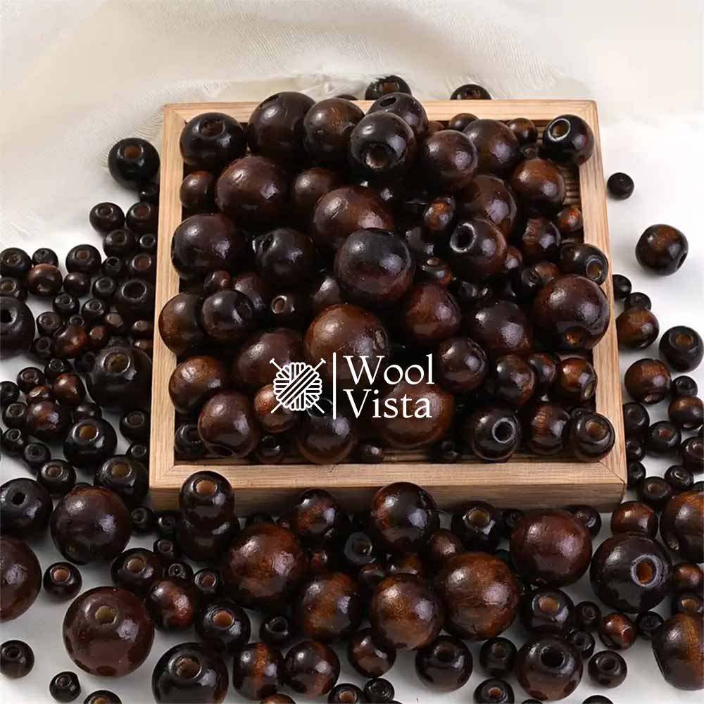 ROUND DEEP BROWN WOODEN BEADS - FOR DIY JEWELRY & CRAFTS
