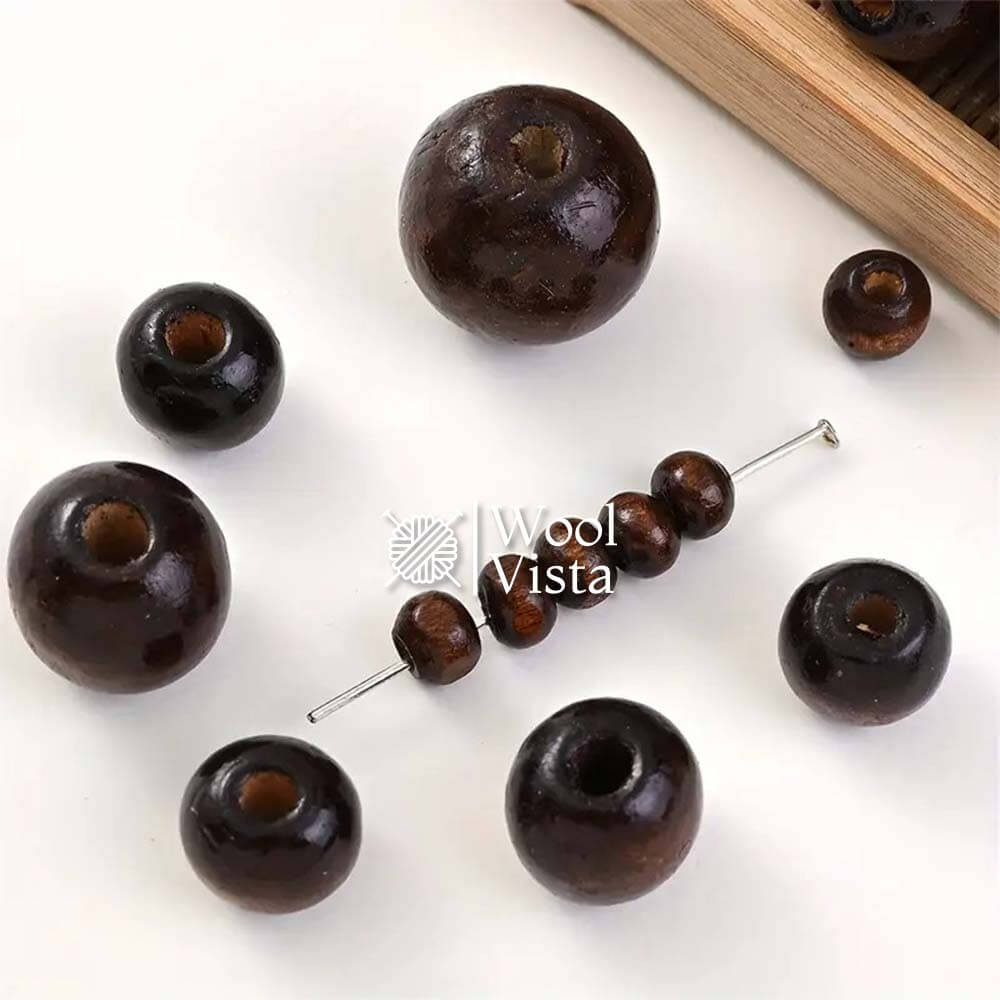 ROUND DEEP BROWN WOODEN BEADS - FOR DIY JEWELRY & CRAFTS