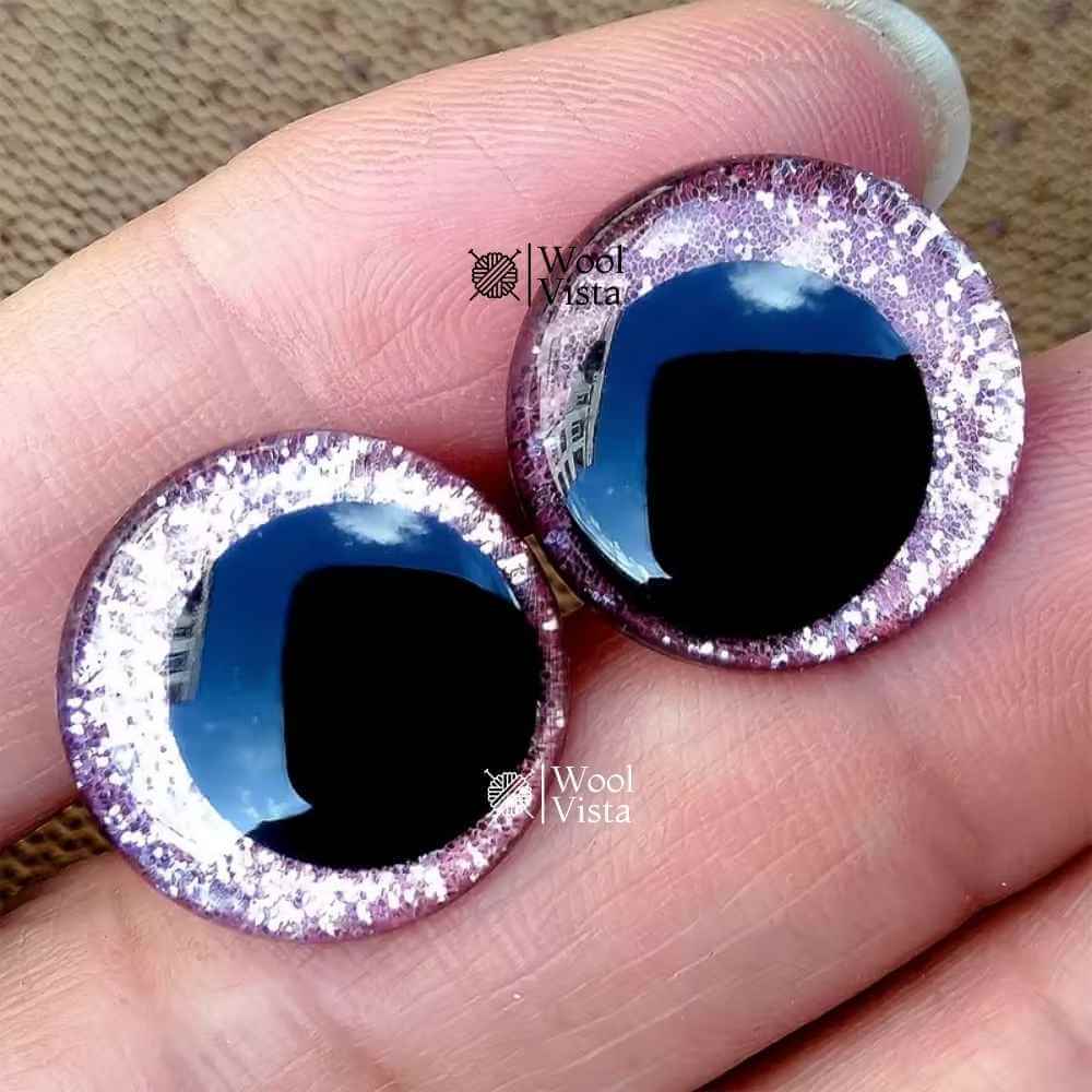 SHINY SAFETY DOLL EYES WITH GLITTER EFFECT – 3D PLASTIC EYES FOR CROCHET, AMIGURUMI & PLUSH TOY MAKING – (SET OF 2)
