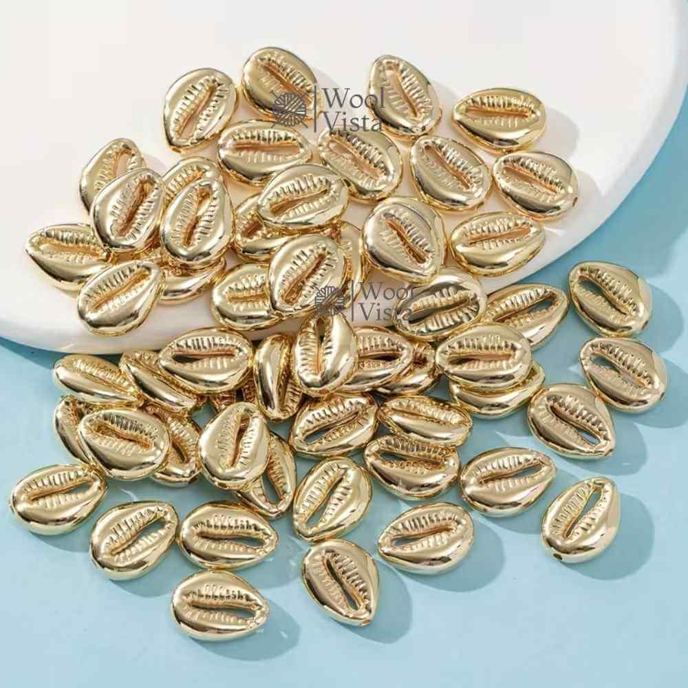 SHELL-SHAPED IMITATION BEADS 50 PCS – CREAMY WHITE & BROWN SPOTTED BEADS FOR JEWELRY MAKING AND DIY CRAFTS