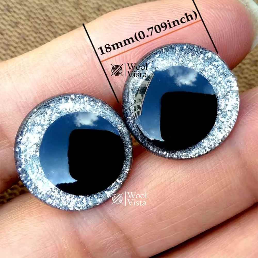 SHINY SAFETY DOLL EYES WITH GLITTER EFFECT – 3D PLASTIC EYES FOR CROCHET, AMIGURUMI & PLUSH TOY MAKING – (SET OF 2)