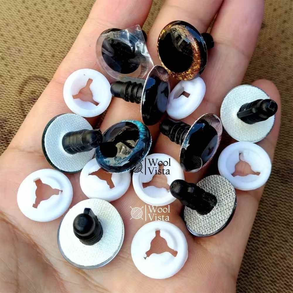 SHINY SAFETY DOLL EYES WITH GLITTER EFFECT – 3D PLASTIC EYES FOR CROCHET, AMIGURUMI & PLUSH TOY MAKING – (SET OF 2)