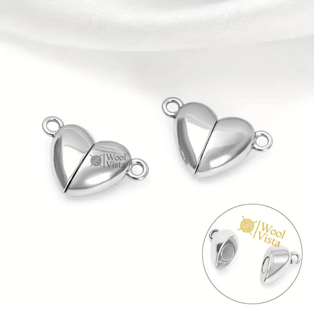 SILVERY HEART-SHAPED MAGNETIC BUCKLE CHARMS (5 PCS) – ALLOY JEWELRY FINDINGS FOR NECKLACES, BRACELETS & EARRINGS