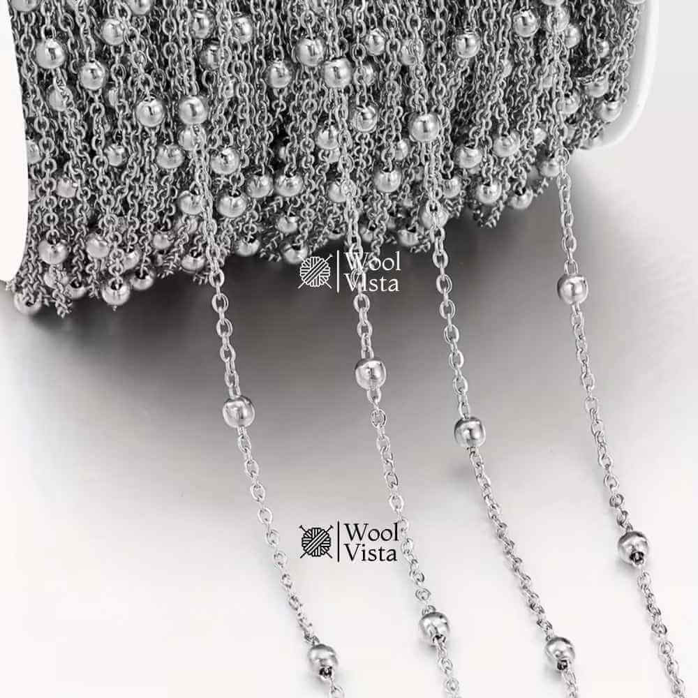STAINLESS STEEL BEAD BALL CHAIN – DIY JEWELRY MAKING ACCESSORY- 1 METER