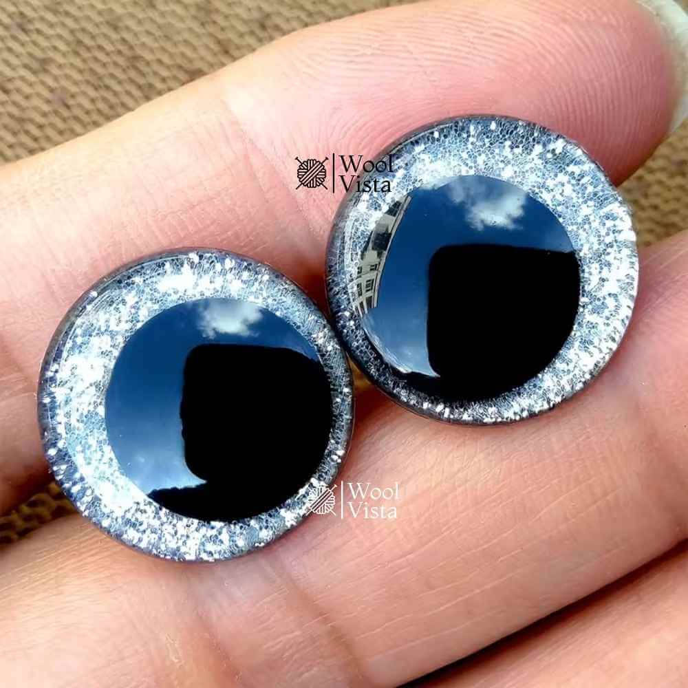 SHINY SAFETY DOLL EYES WITH GLITTER EFFECT – 3D PLASTIC EYES FOR CROCHET, AMIGURUMI & PLUSH TOY MAKING – (SET OF 2)