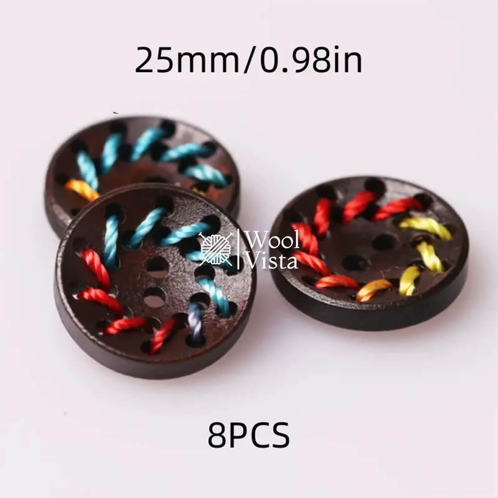THREAD EMBROIDERED WOODEN BUTTONS - (PACK OF 8)