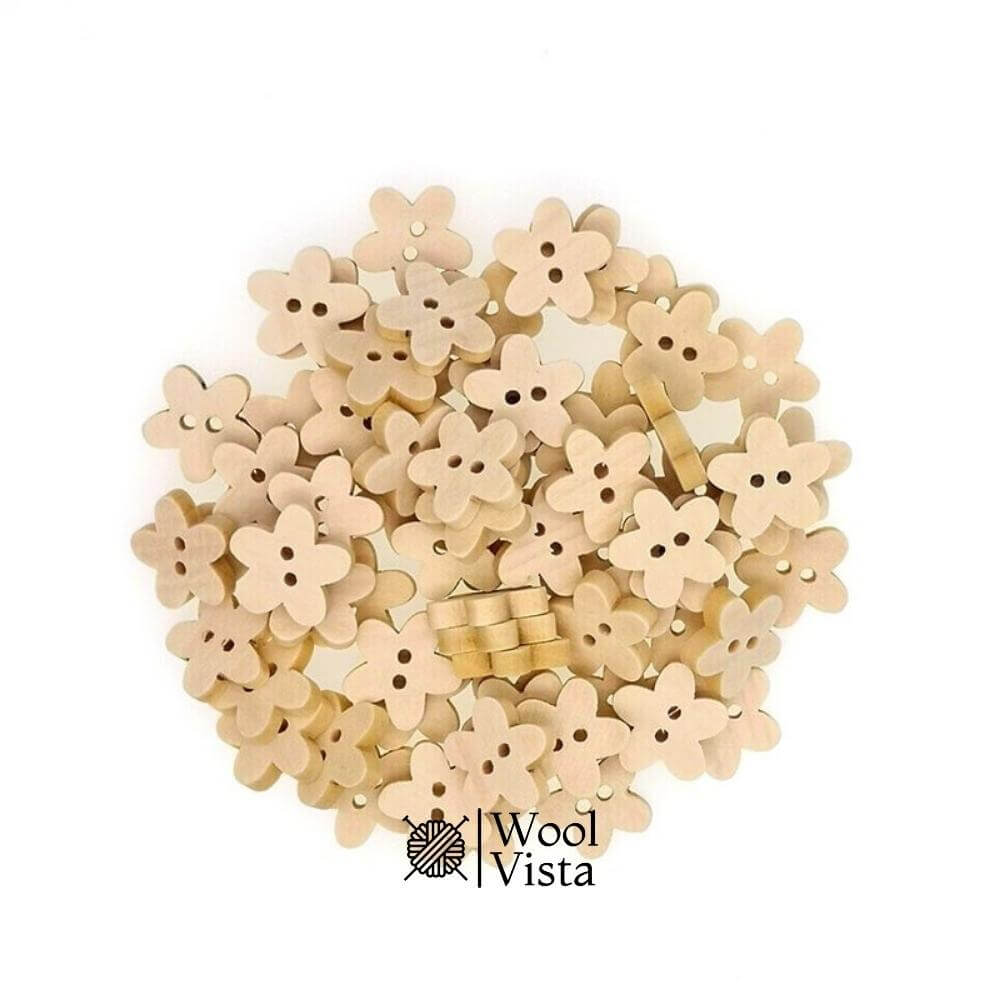 TWO-EYED WOODEN FLOWER SHAPE BUTTON - (PACK OF 10)