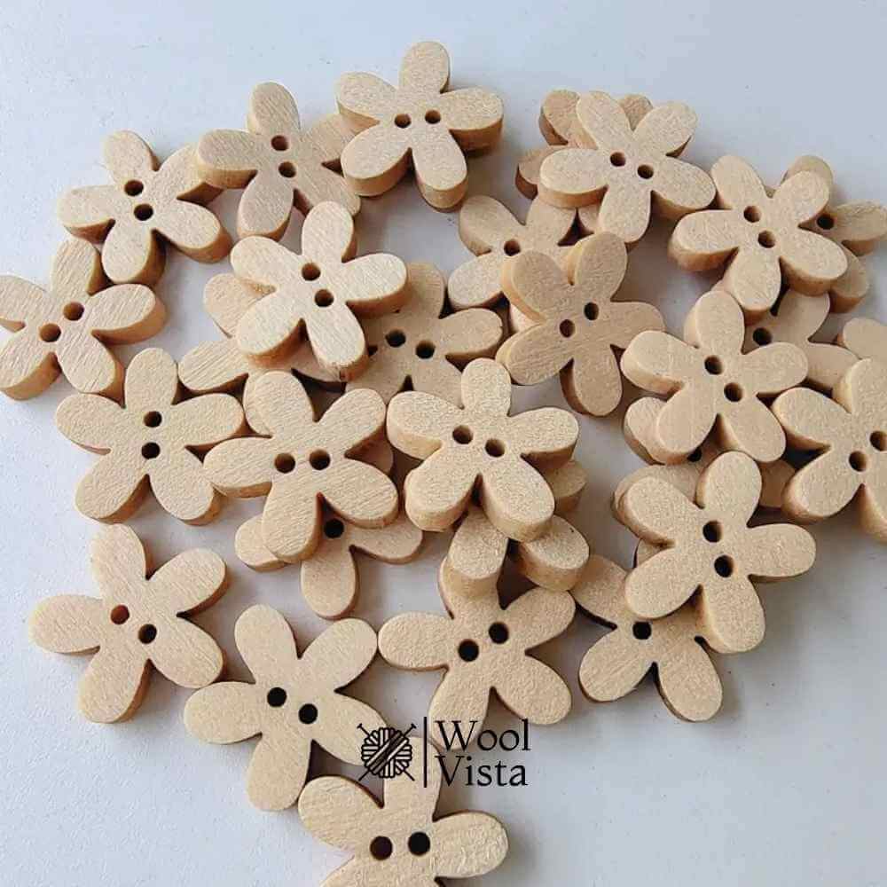 TWO-EYED WOODEN FLOWER SHAPE BUTTON - (PACK OF 10)