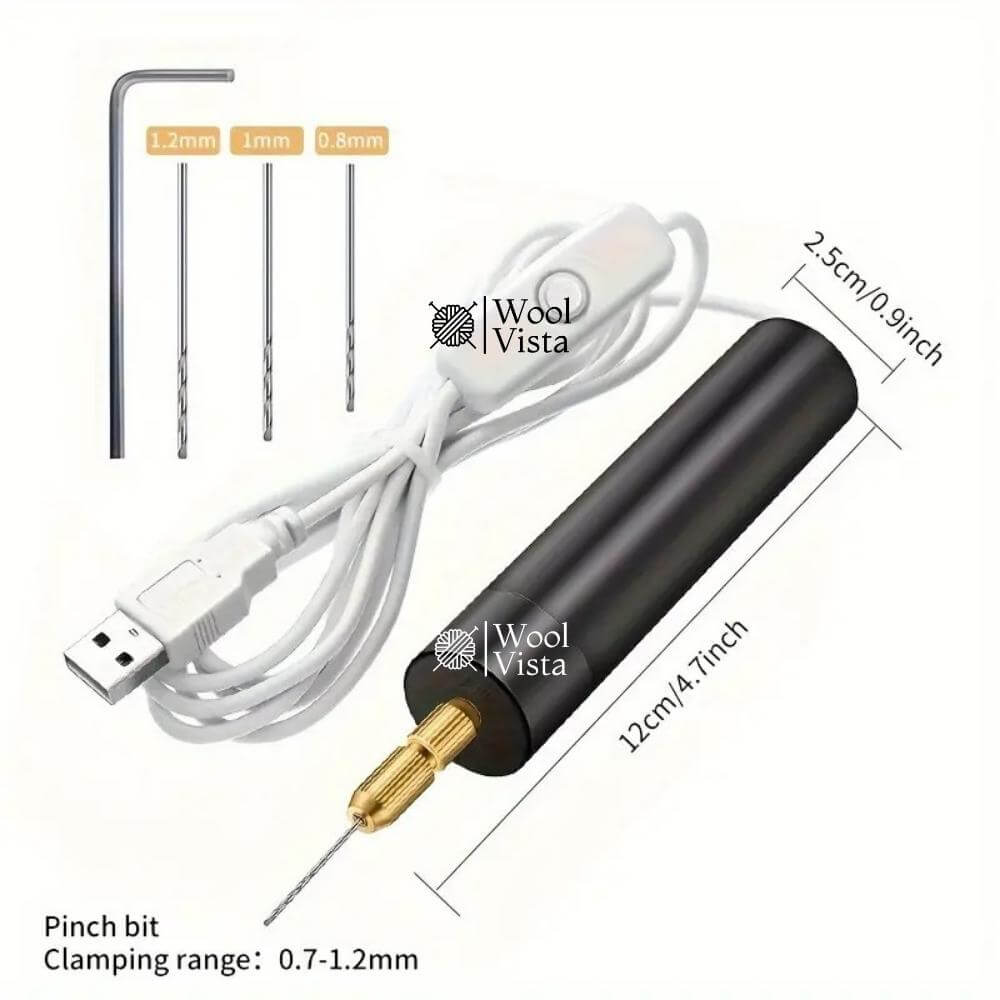 USB-POWERED HANDHELD ELECTRIC DRILL SET WITH 3 BITS – PRECISION TOOL FOR DIY WOOD & METAL CRAFTS