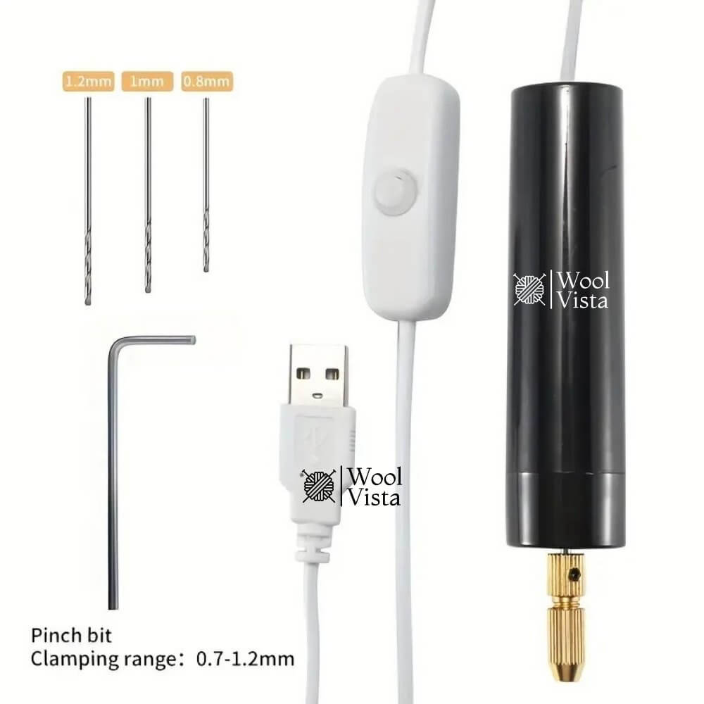 USB-POWERED HANDHELD ELECTRIC DRILL SET WITH 3 BITS – PRECISION TOOL FOR DIY WOOD & METAL CRAFTS