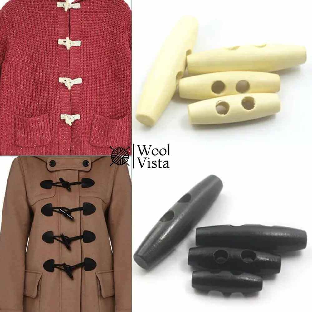 WOODEN OLIVE-SHAPED BUTTONS - TWO-HOLE BUTTONS FOR WOOL COATS AND WINDBREAKERS
