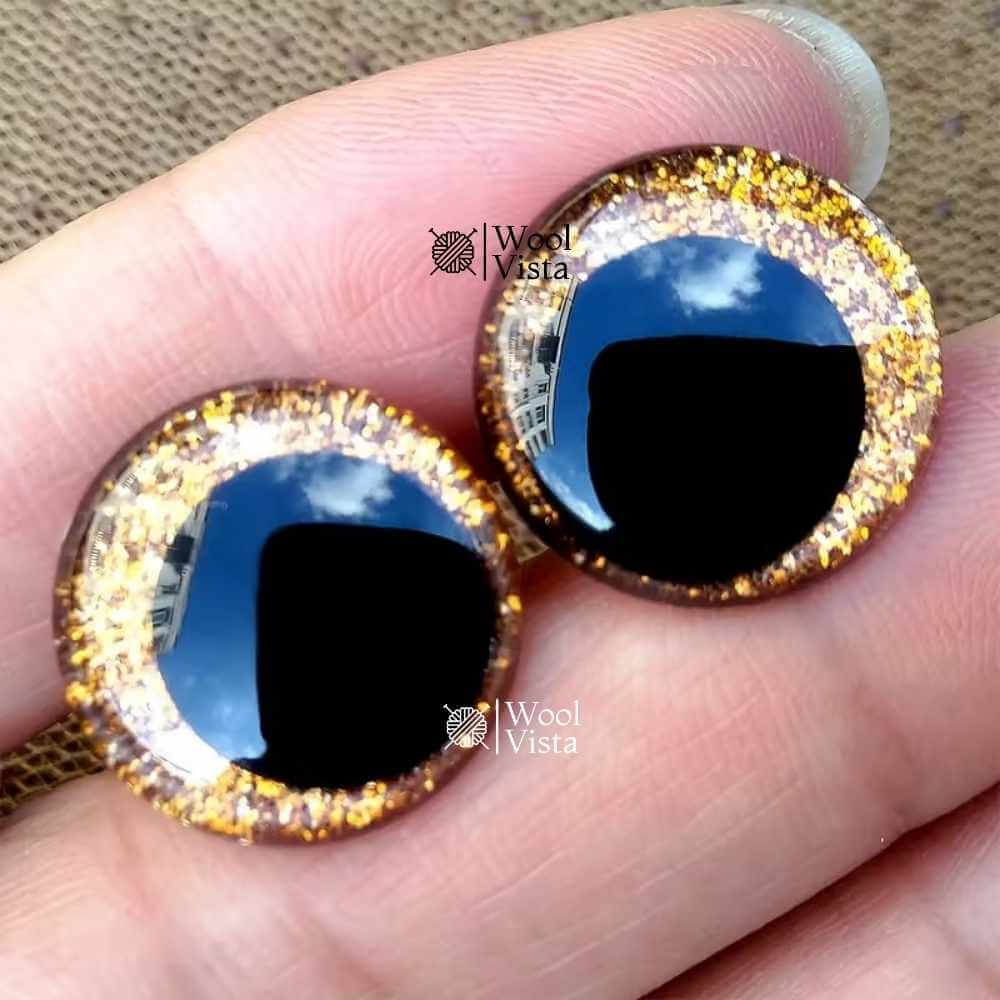 SHINY SAFETY DOLL EYES WITH GLITTER EFFECT – 3D PLASTIC EYES FOR CROCHET, AMIGURUMI & PLUSH TOY MAKING – (SET OF 2)