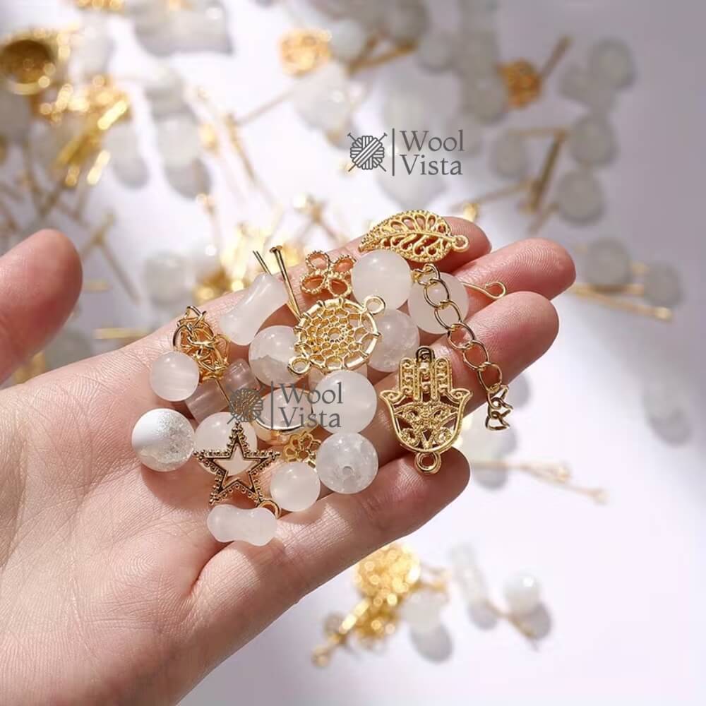 30G BAG MIXED GLASS BEADS WITH METAL PENDANTS & SPACER BEADS – JEWELRY MAKING SUPPLIES FOR BRACELETS, NECKLACES, ANKLETS, DIY CRAFTS & BEADWORK