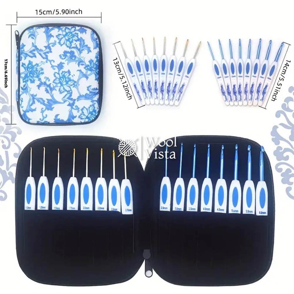 CROCHET HOOK SET, ERGONOMIC ALUMINUM KNITTING NEEDLES KIT WITH STORAGE CASE (16 PIECES)