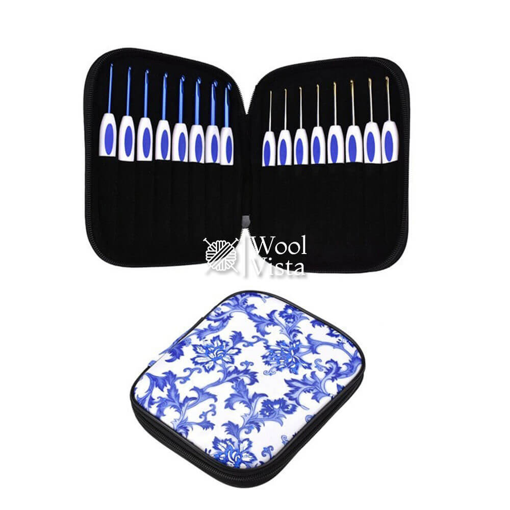 CROCHET HOOK SET, ERGONOMIC ALUMINUM KNITTING NEEDLES KIT WITH STORAGE CASE (16 PIECES)