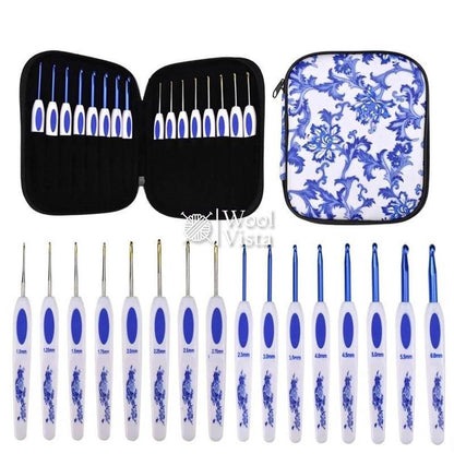 CROCHET HOOK SET, ERGONOMIC ALUMINUM KNITTING NEEDLES KIT WITH STORAGE CASE (16 PIECES)