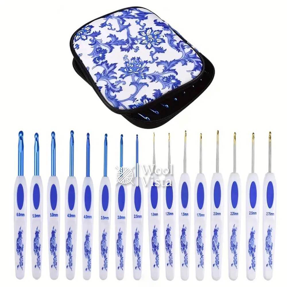 CROCHET HOOK SET, ERGONOMIC ALUMINUM KNITTING NEEDLES KIT WITH STORAGE CASE (16 PIECES)