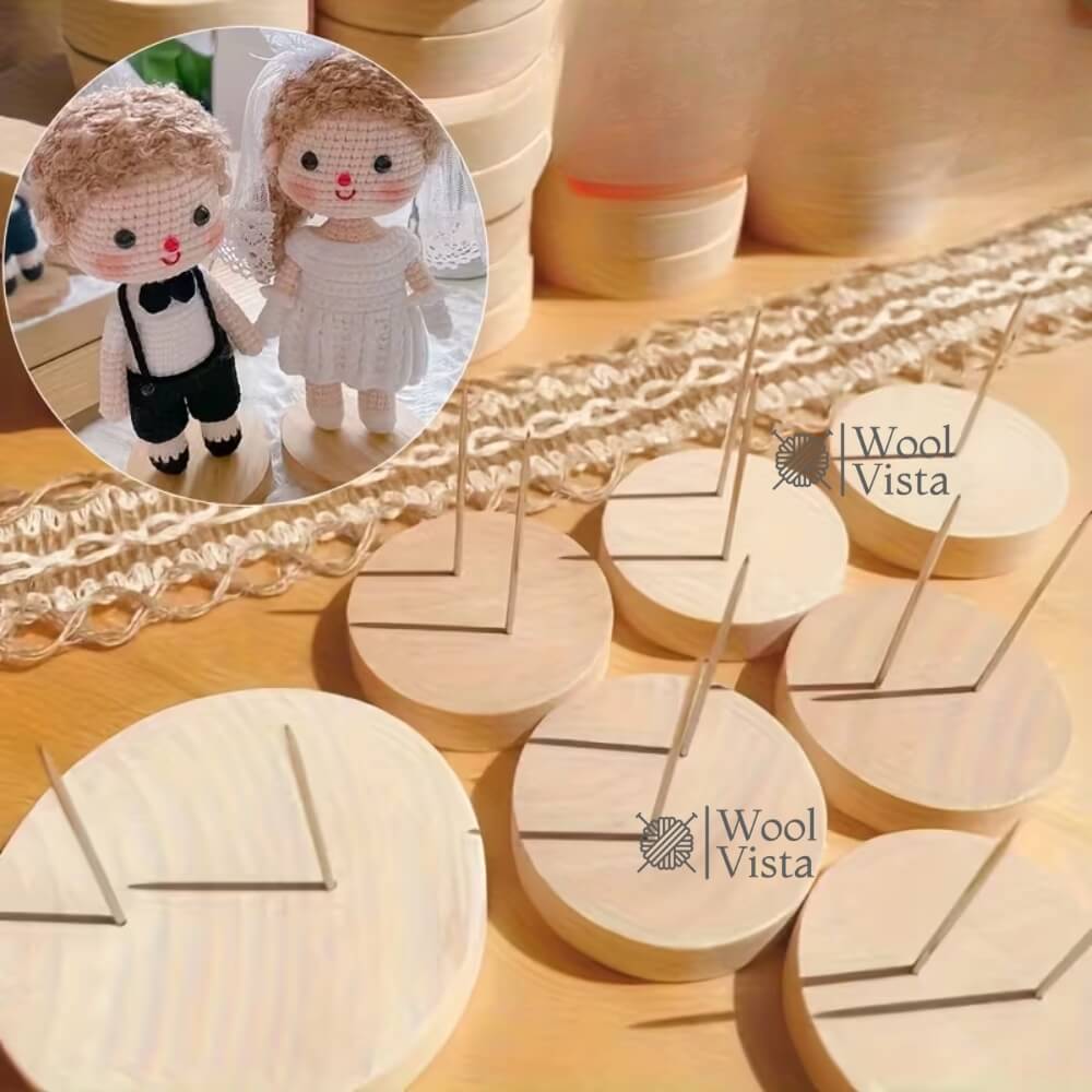 CROCHET DOLL DISPLAY BASE – WOODEN SUPPORT DECORATIVE STAND FOR FELTED ANIMALS, HANDMADE DOLLS, MINIATURE FIGURES & CRAFT DISPLAY