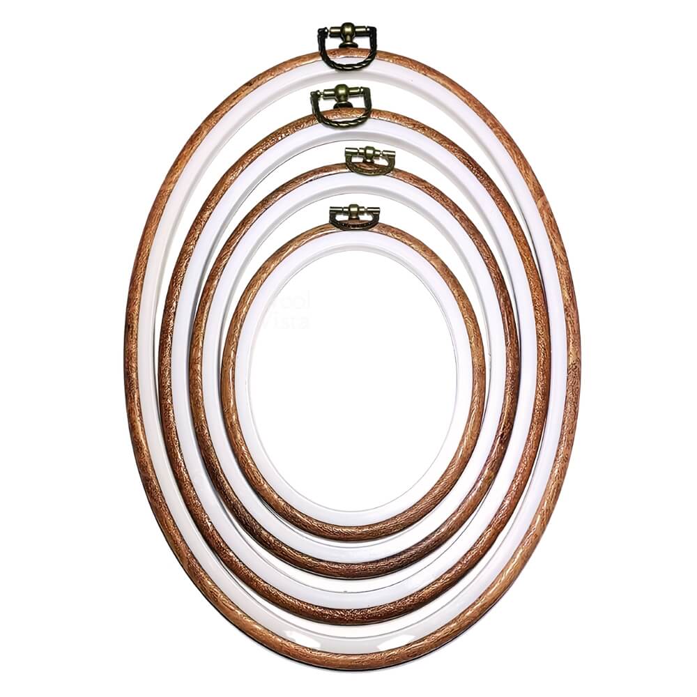 OVAL EMBROIDERY HOOP SET 5PCS  – LIGHT BROWN ASSORTED SIZE HOOPS FOR CROSS STITCH, NEEDLEWORK, HAND EMBROIDERY, SEWING & DIY CRAFTS