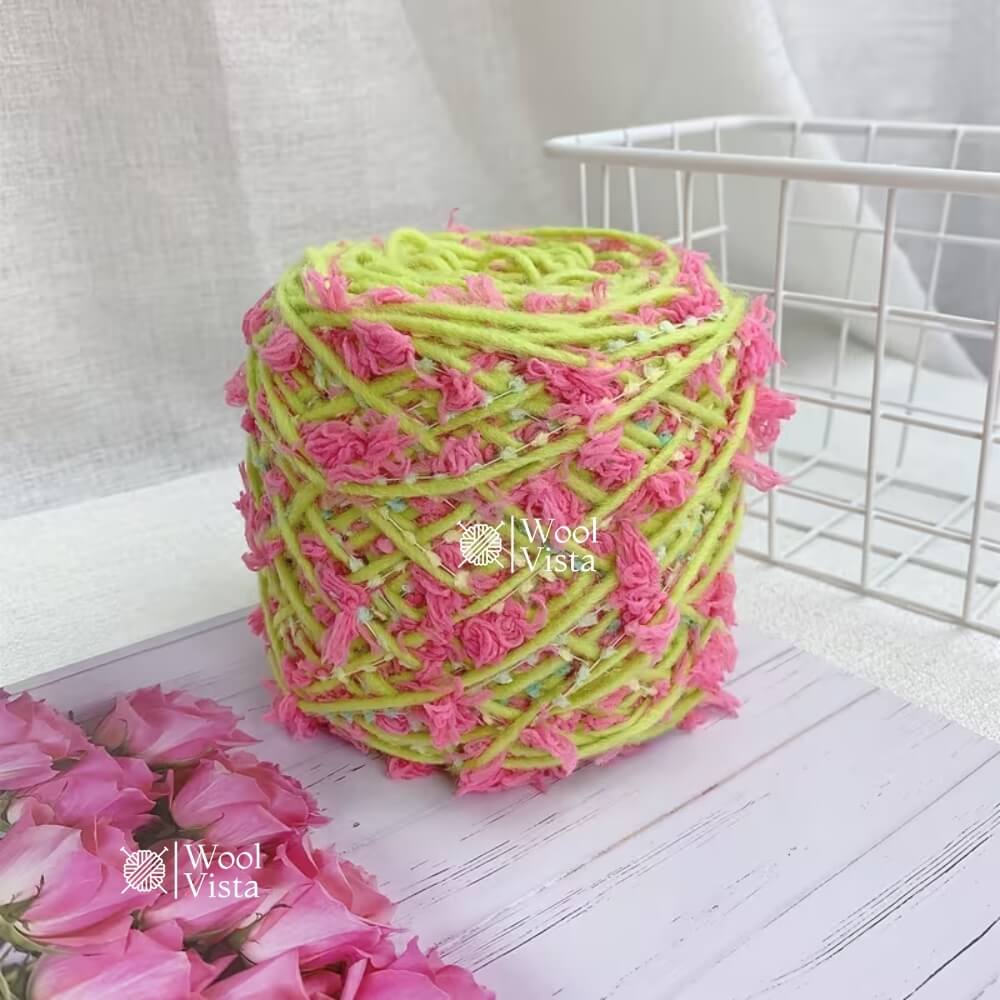 FLOWER CHUNKY YARN 100G – MULTICOLOR GREEN & PINK SOFT FLOWER YARN FOR KNITTING, CROCHET, DIY HATS, SCARVES, BAGS, AMIGURUMI DOLLS & CRAFT PROJECTS