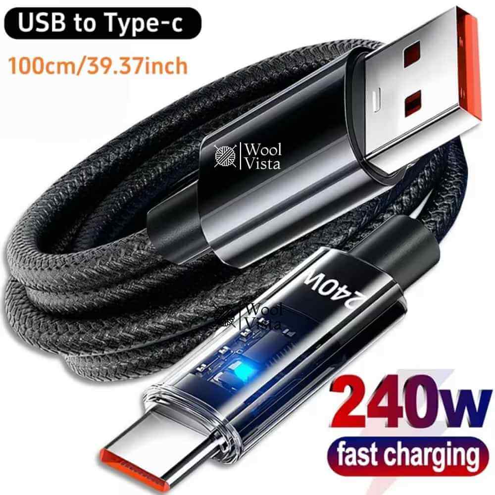 240W USB TO TYPE-C FAST CHARGING CABLE WITH LED DISPLAY (100CM) – HIGH SPEED DATA & POWER CABLE