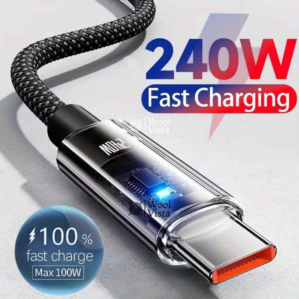 240W USB TO TYPE-C FAST CHARGING CABLE WITH LED DISPLAY (100CM) – HIGH SPEED DATA & POWER CABLE