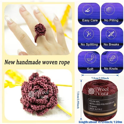 HAND-WOVEN CROCHET THREAD 1MM – 120M/394FT SHIMMERING NYLON BLEND YARN FOR DIY CRAFTS, HANDMADE BAGS, HATS, JEWELRY & HOLIDAY DECOR