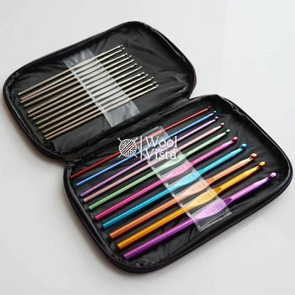 STAINLESS STEEL ALUMINUM CROCHET HOOKS KIT (22 PIECES)