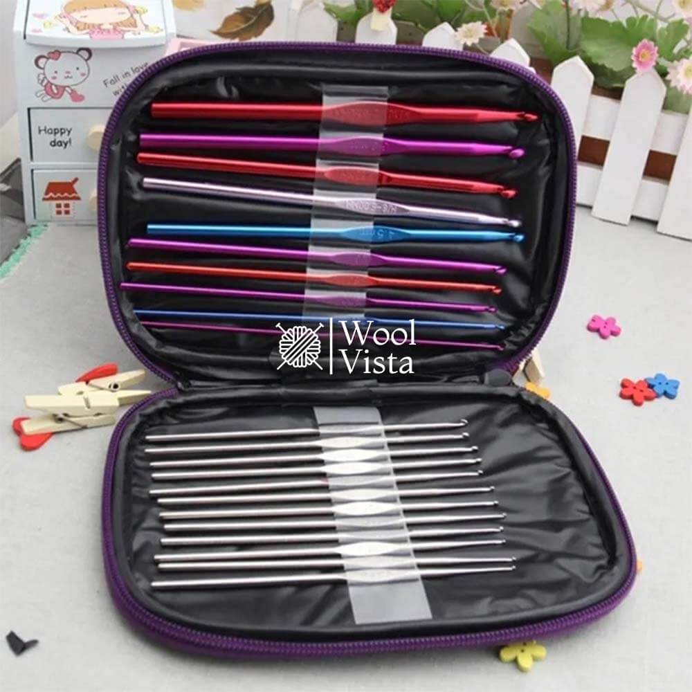 STAINLESS STEEL ALUMINUM CROCHET HOOKS KIT (22 PIECES)