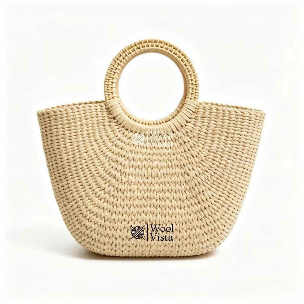 2PCS ROUND WOVEN RATTAN-STYLE BAG HANDLES – HOLLOW CIRCULAR PLASTIC HANDLES FOR DIY HANDBAGS, WALLETS & TOTES