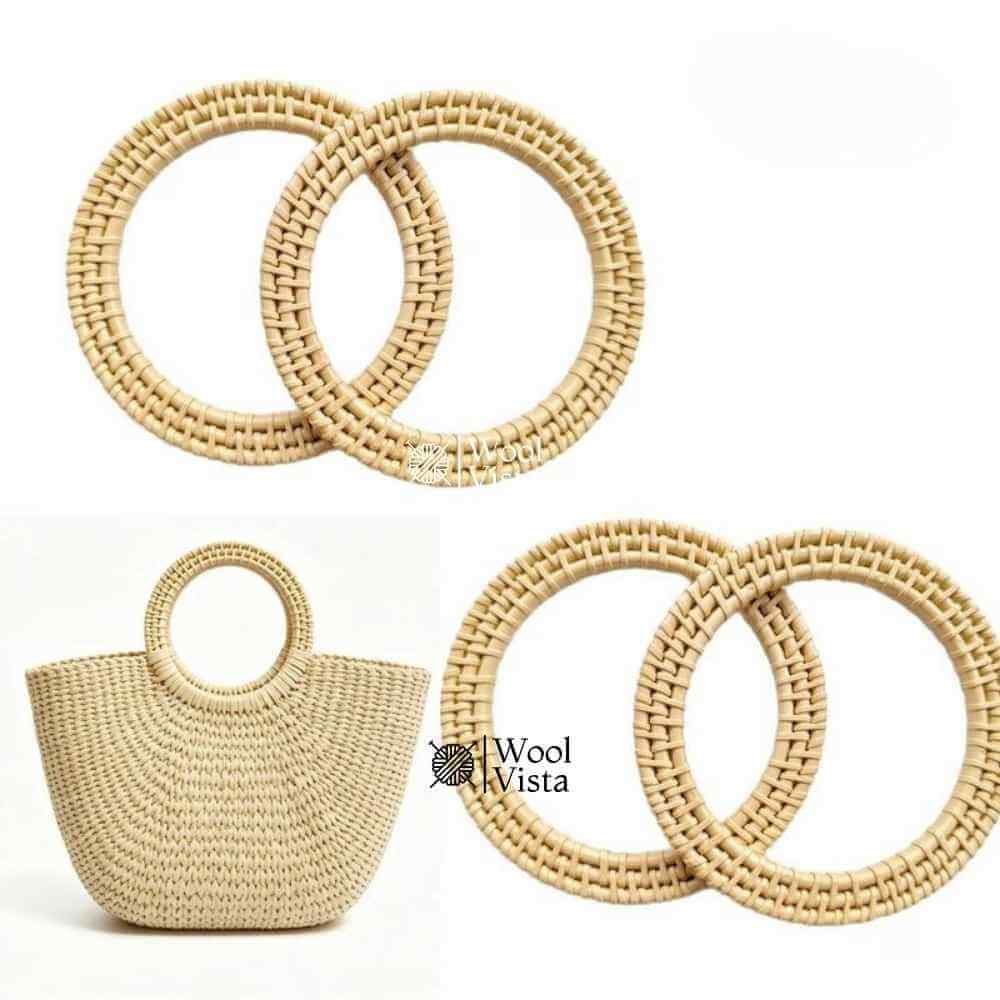 2PCS ROUND WOVEN RATTAN-STYLE BAG HANDLES – HOLLOW CIRCULAR PLASTIC HANDLES FOR DIY HANDBAGS, WALLETS & TOTES
