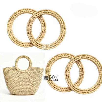 2PCS ROUND WOVEN RATTAN-STYLE BAG HANDLES – HOLLOW CIRCULAR PLASTIC HANDLES FOR DIY HANDBAGS, WALLETS & TOTES