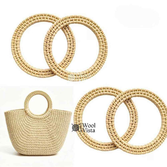 2PCS ROUND WOVEN RATTAN-STYLE BAG HANDLES – HOLLOW CIRCULAR PLASTIC HANDLES FOR DIY HANDBAGS, WALLETS & TOTES