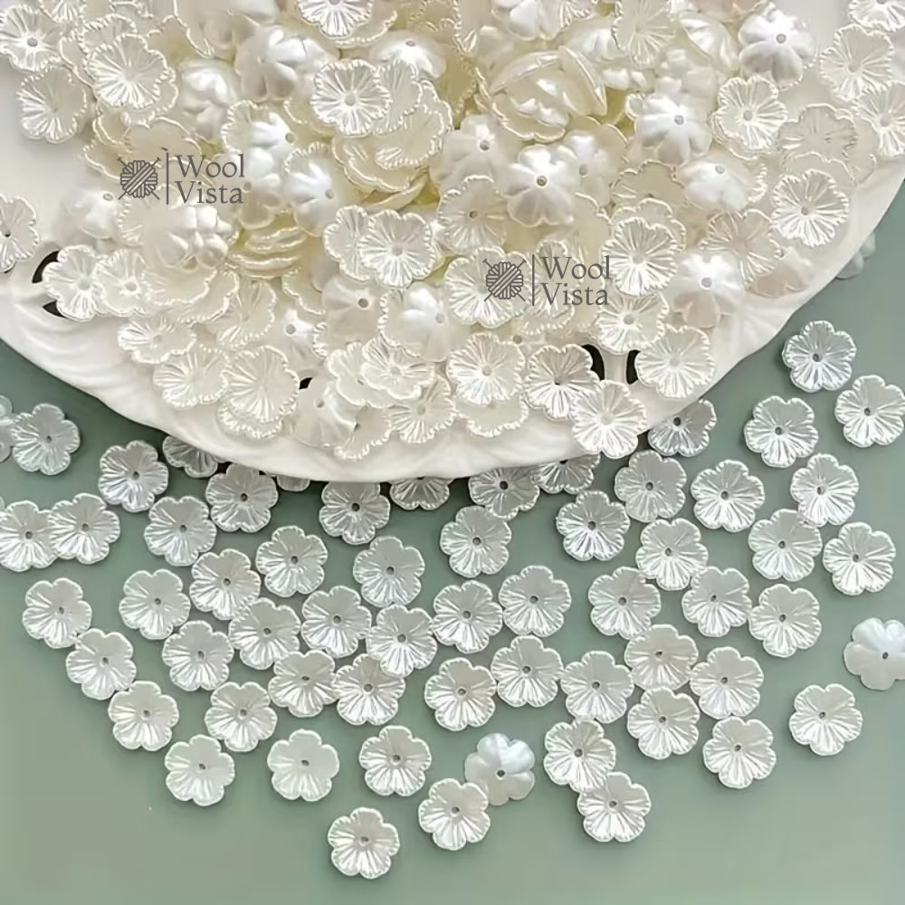 WHITE ACRYLIC FLOWER BEADS 8MM – DECORATIVE BEADS FOR DIY HAIR CLIPS, BRACELETS, JEWELRY MAKING, CLOTHING EMBELLISHMENTS & HANDMADE CRAFTS (100PCS)
