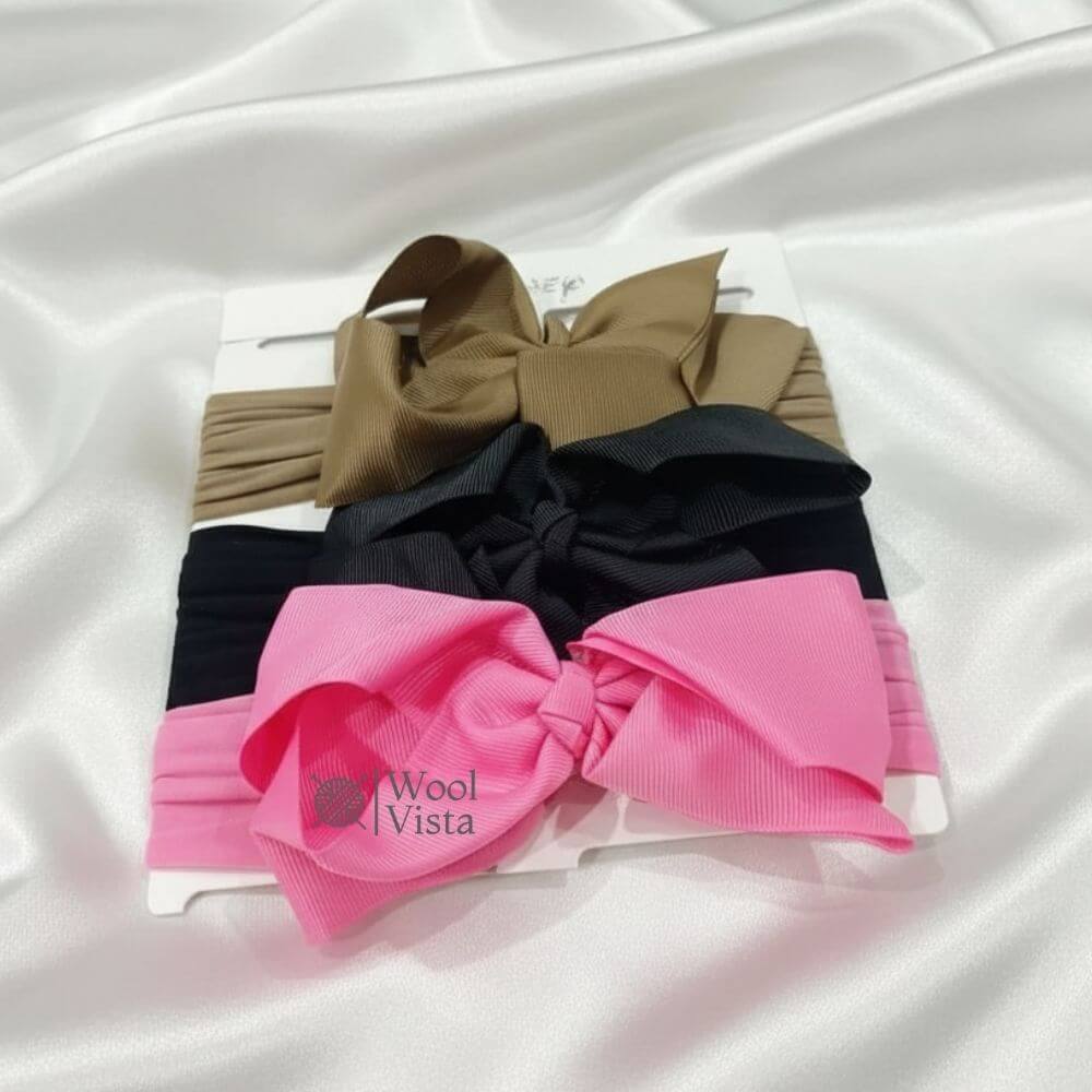 3PCS SOLID COLOR BOW HEADBANDS – CHIC NYLON HAIR ACCESSORIES FOR TEENS & KIDS