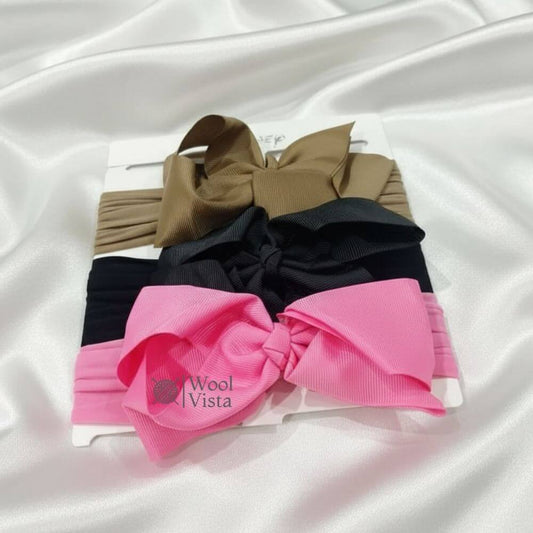 3PCS SOLID COLOR BOW HEADBANDS – CHIC NYLON HAIR ACCESSORIES FOR TEENS & KIDS