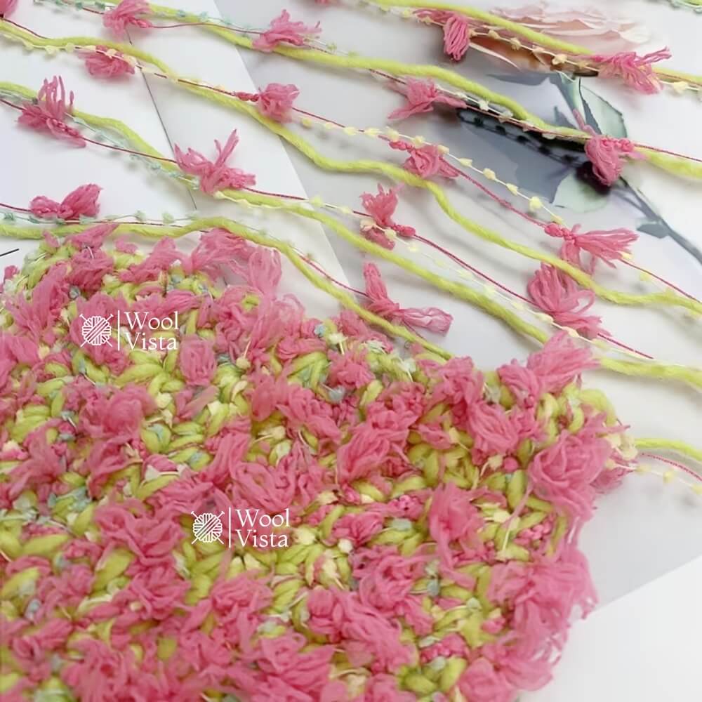 FLOWER CHUNKY YARN 100G – MULTICOLOR GREEN & PINK SOFT FLOWER YARN FOR KNITTING, CROCHET, DIY HATS, SCARVES, BAGS, AMIGURUMI DOLLS & CRAFT PROJECTS